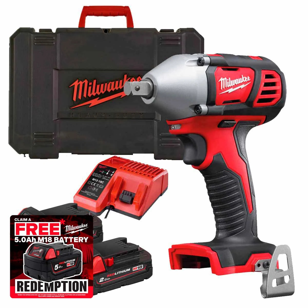 Milwaukee M18 BIW12-202C παλμικό καρυδάκι 18V 1/2" με 2 μπαταρίες 2,0Ah