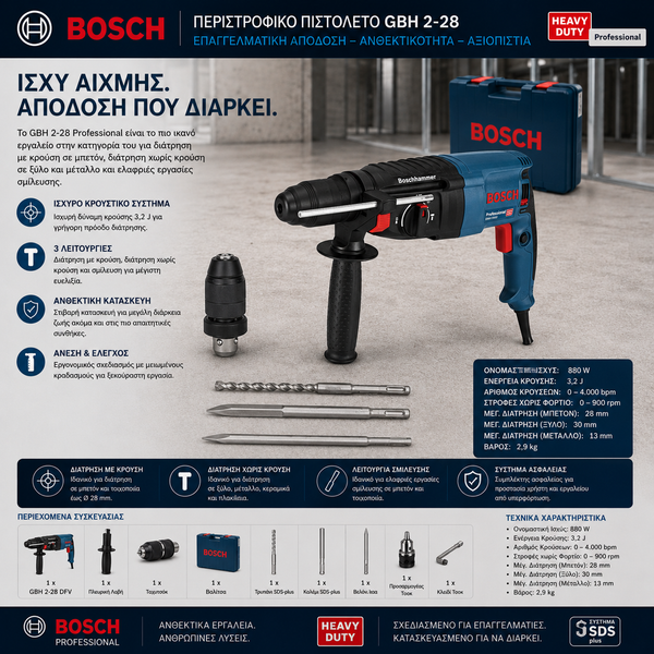Σκαπτικό Πιστολέτο Bosch - GBH 2-26 F Professional Με Καλέμια Και Τρυπάνια