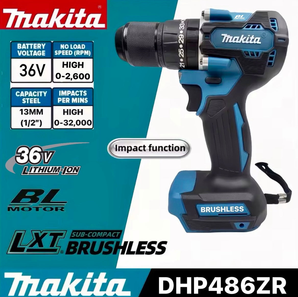 Κρουστικό Δραπανοκατσάβιδο - ΜΑΚΙΤΑ 18V DHP486ZR x2 Μπαταρίες και Δώρο Βαλίτσα