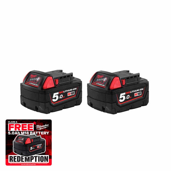 Milwaukee M18 B5 μπαταρίες 18V 5,0Ah Redlithium, σετ δύο τεμαχίων