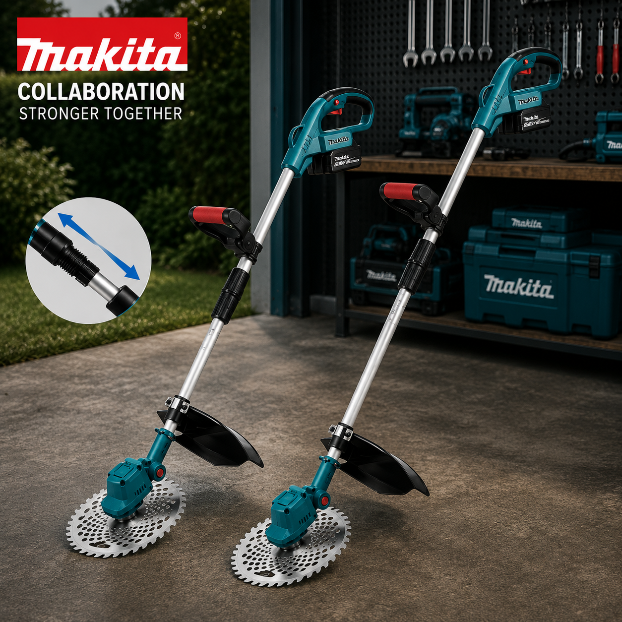 Makita Χορτοκοπτικό x2 Μπαταρίες Τηλεσκοπικό Με Δίσκο Και Φτερά